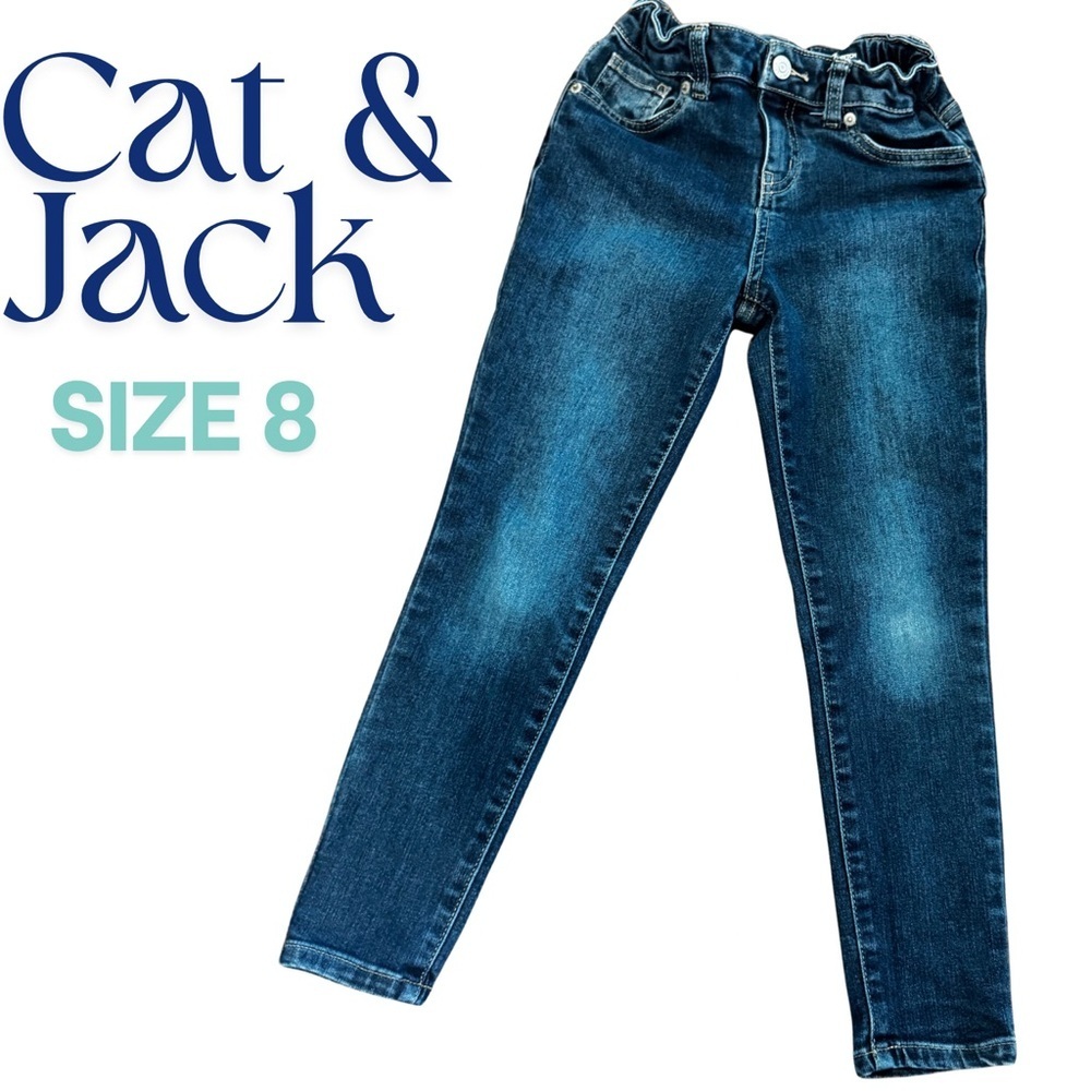 Cat &‎ Jack Boys Blue Skinny Jeans Size 8 Gently Worn Adjustable Waist Denim
